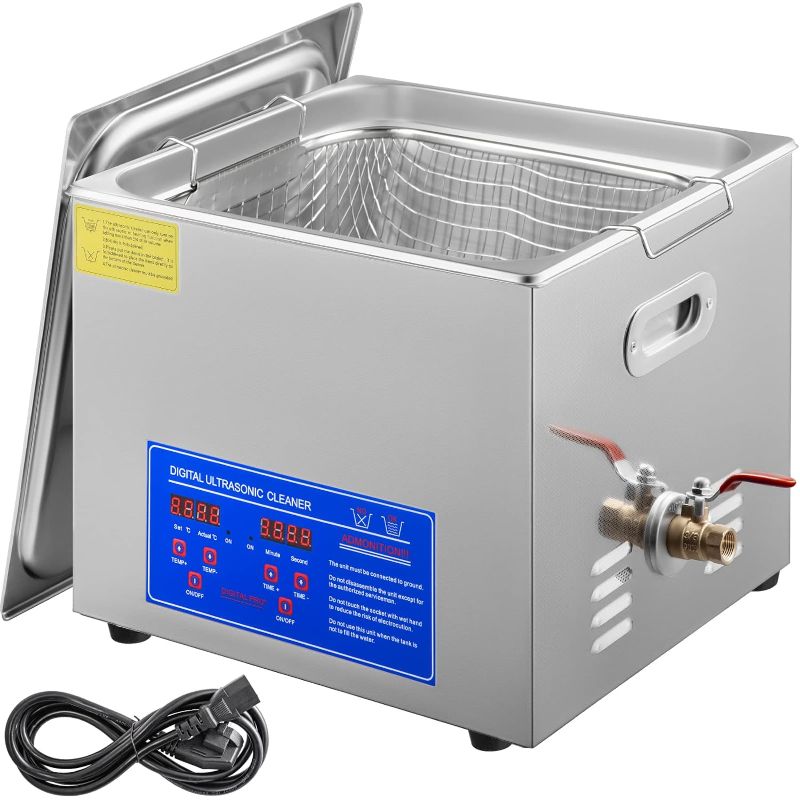 Photo 1 of VEVOR 15L Ultrasonic Cleaner with Digital Timer&Heater Professional Ultrasonic Cleaner 40kHz Advanced Ultrasonic Cleaner 110V for Wrench Screwdriver Repairing Tools Industrial Parts Mental Cleaning
