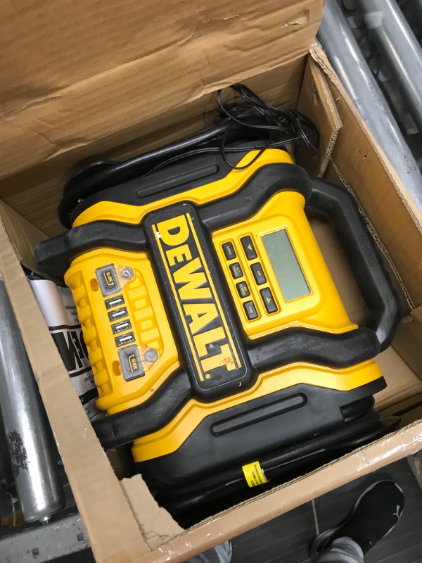 Photo 2 of DEWALT DXAEPS14 1600 Peak Battery Amp 12V Automotive Jump Starter/Power Station with 500 Watt AC Power Inverter, 120 PSI Digital Compressor, and USB Power , Yellow