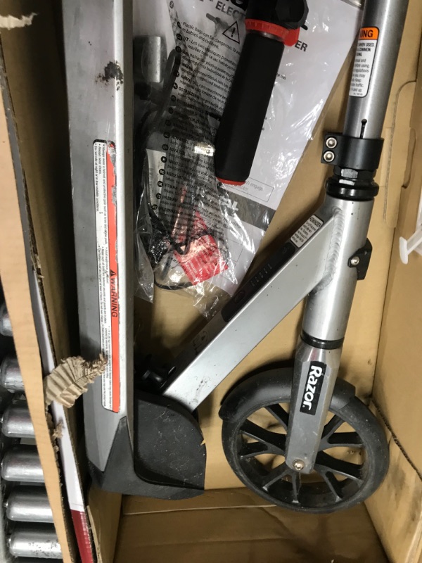 Photo 3 of (PARTS ONLY)Razor E Prime Adult Electric Scooter - Up to 15 mph, 8" Airless Flat-free Tires, Rear Wheel Drive, 250W Brushless Hub Motor, Lightweight Aluminum Frame, Anti-Rattle System, Foldable