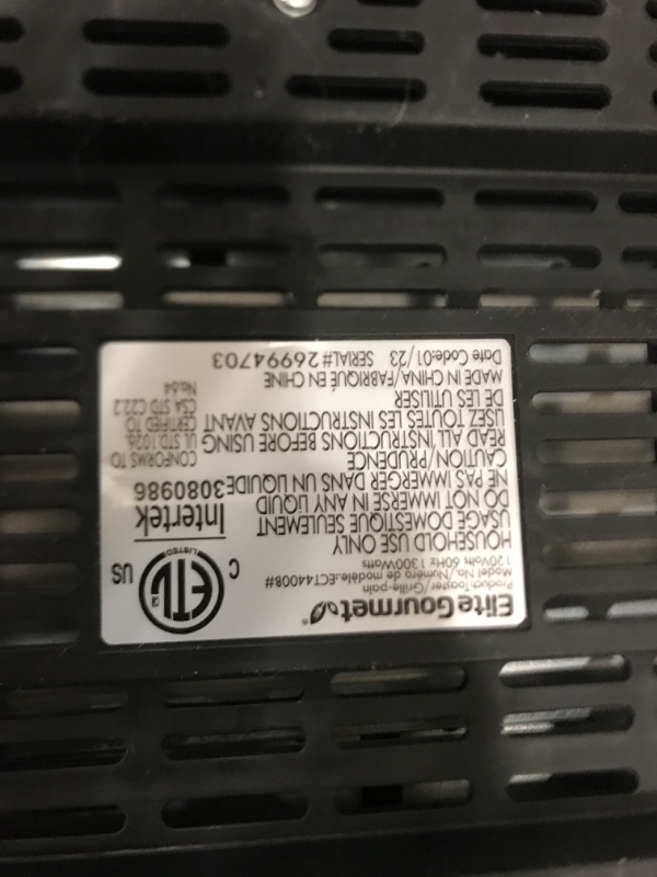 Photo 3 of * Broken for Parts * Elite Gourmet ECT-3100 Long Slot 4 Slice Toaster, Reheat, 6 Toast Settings, Defrost, Cancel Functions, Built-in Warming Rack, Extra Wide Slots for Bagels & Waffles, Stainless Steel & Black
