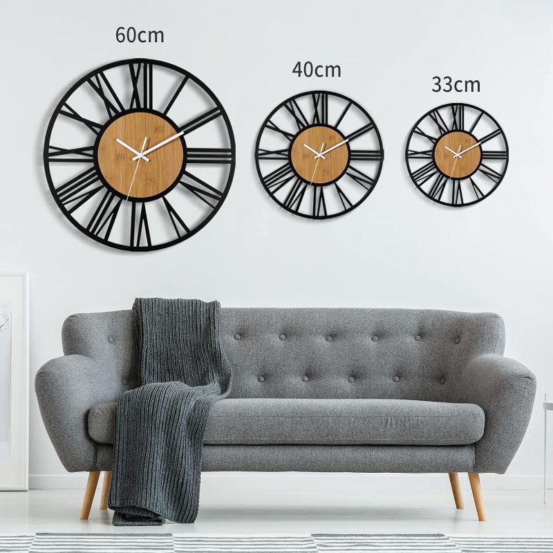 Photo 1 of 1st owned 33CM Small Wall Clock for Living Room Decor,Vintage Modern Round Nearly Silent Little Ticking Black Wood Clocks for Home Garden Office Cafe Decoration
