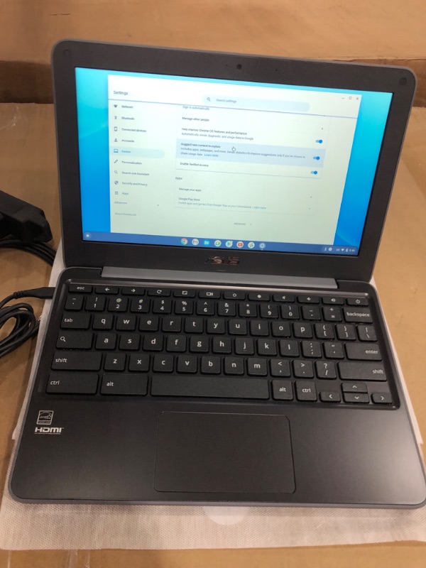 Photo 2 of FACTORY SEAL OPENED FOR INSPECTION**ASUS Chromebook C203XA Rugged & Spill Resistant Laptop, 11.6" HD, 180 Degree, MediaTek Quad-Core Processor, 4GB RAM, 32GB eMMC, MIL-STD 810G Durability, Dark Grey, Education, Chrome OS, C203XA-YS02-GR
