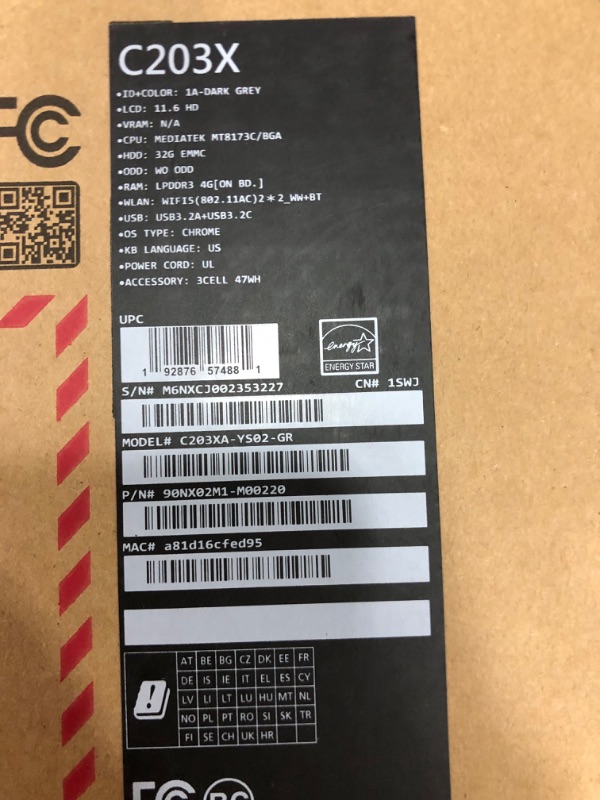 Photo 4 of FACTORY SEAL OPENED FOR INSPECTION**ASUS Chromebook C203XA Rugged & Spill Resistant Laptop, 11.6" HD, 180 Degree, MediaTek Quad-Core Processor, 4GB RAM, 32GB eMMC, MIL-STD 810G Durability, Dark Grey, Education, Chrome OS, C203XA-YS02-GR
