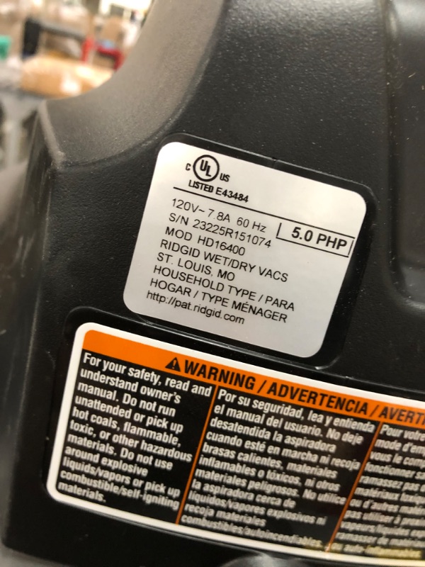 Photo 2 of 16 Gallon 5.0 Peak HP NXT Wet/Dry Shop Vacuum with Filter, Locking Hose and Accessories