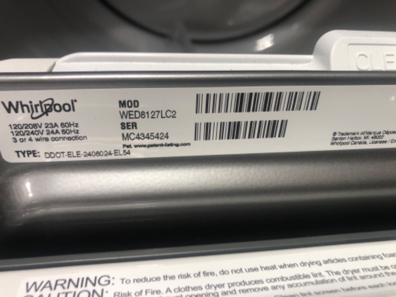 Photo 6 of SCRATCHED/DENTED FRONT Whirlpool Smart Capable 7.4-cu ft Steam Cycle Smart Electric Dryer (Chrome Shadow) ENERGY STAR
