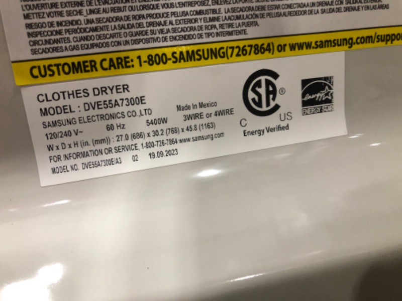 Photo 2 of Samsung 7.4-cu ft Steam Cycle Smart Electric Dryer (Ivory) ENERGY STAR
