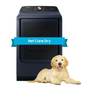 Photo 1 of Samsung Pet Care Dry and Steam Sanitize+ 7.4-cu ft Steam Cycle Smart Electric Dryer (Brushed Navy)
