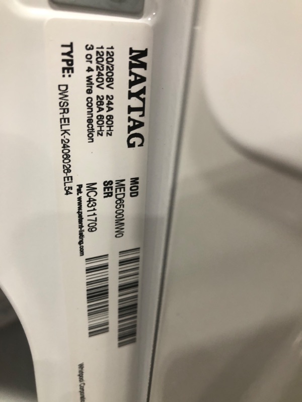 Photo 1 of Maytag 7-cu ft Electric Dryer (White)
