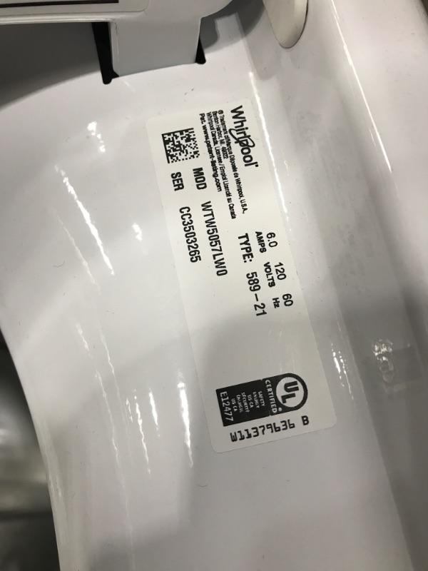 Photo 2 of **PARTS ONLY DOES NOT POWER ON NO REFUNDS**  Whirlpool 2 in 1 Removable Agitator 4.7-cu ft High Efficiency Impeller and Agitator Top-Load Washer (White)
