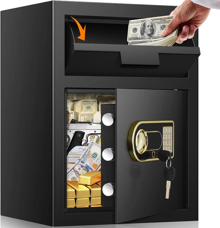 Photo 1 of 2.6 cubic Fireproof Depository Safe with Drop Slot, Electronic Anti-Theft Drop Safe for Business with Programmable Numeric Keypad Lock and Spare Keys, Cash Drop Safe Box for Office Home Retail Store