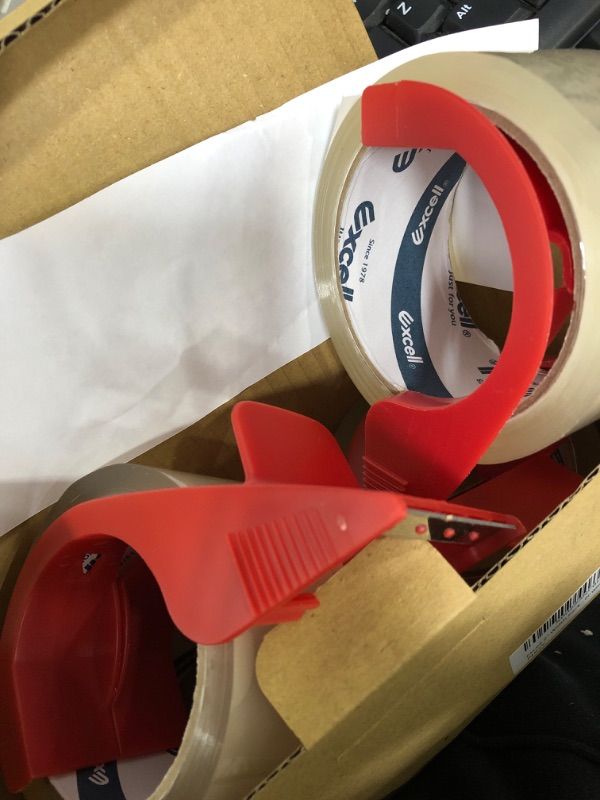 Photo 1 of Excell Anti-BACKFLOW Lightweight Tape Dispenser with Tape (1.88" x 54.6 yd) Designed for Packing, Shipping and Mailing, Strong Seal on All Box Types (4+)