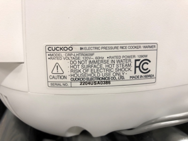 Photo 5 of ***DAMAGED - NOT FUNCTIONAL - SEE NOTES***
CUCKOO CRP-LHTR0609F | 6-Cup (Uncooked) Twin Pressure Induction Heating Rice Cooker
