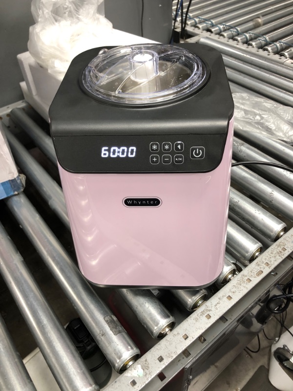 Photo 2 of **NONREFUNDABLE**FOR PARTS OR REPAIR**SEE NOTES**
Whynter ICM-128BPS Upright Automatic Ice Cream Maker 1.28 Quart Capacity with Built-in Compressor, no pre-freezing, LCD Digital Display, Timer, with Stainless Steel Bowl Limited Black Pink Edition Black & 