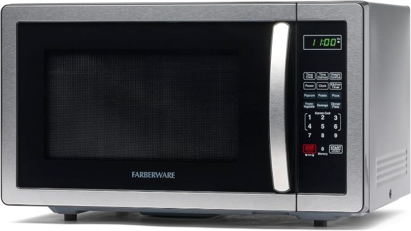 Photo 1 of Farberware Countertop Microwave 1000 Watts, 1.1 cu ft - Microwave Oven With LED Lighting and Child Lock - Perfect for Apartments and Dorms - Easy Clean Stainless Steel
