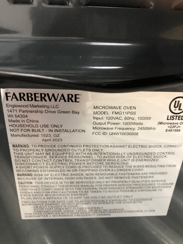 Photo 5 of Farberware Countertop Microwave 1000 Watts, 1.1 cu ft - Microwave Oven With LED Lighting and Child Lock - Perfect for Apartments and Dorms - Easy Clean Stainless Steel
