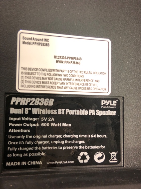 Photo 3 of Pyle Bluetooth PA Speaker System - 600W Rechargeable Outdoor Bluetooth Speaker Portable PA System w/ Dual 8” Subwoofer 1” Tweeter, Microphone In, Party Lights, USB, Radio, Remote - Pyle PPHP2836B Speaker System Speaker System