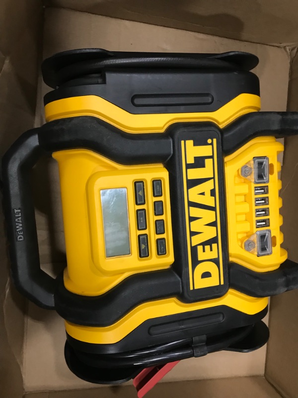 Photo 2 of ***SEE NOTES***DEWALT DXAEPS14 1600 Peak Battery Amp 12V Automotive Jump Starter/Power Station with 500 Watt AC Power Inverter, 120 PSI Digital Compressor, and USB Power , Yellow
