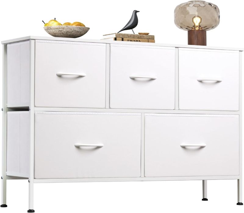 Photo 1 of ***Parts Only***WLIVE Dresser with 5 Drawers, Dressers for Bedroom, Fabric Storage Tower, Hallway, Entryway, Closets, Sturdy Steel Frame, Wood Top, Easy Pull Handle (White)