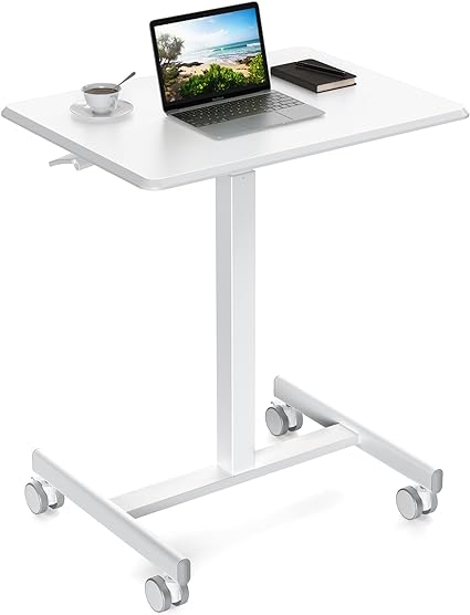 Photo 1 of DUMOS Standing Rolling Desk Adjustable Height, Mobile Desk with Wheels Lockable White Mobile Laptop Desk for Office, Home and Study
