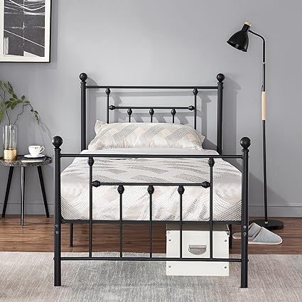 Photo 1 of  Twin Size Bed Frame Metal Platform Mattress Foundation with Headboard & Footboard/Easy Assemble, Black