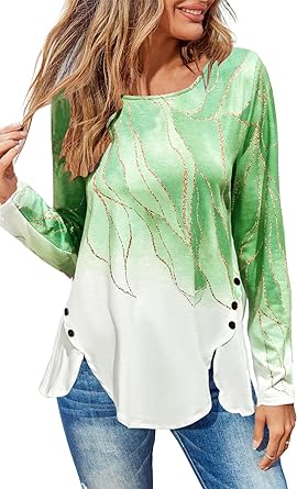 Photo 1 of Damorong Womens Summer Casual ShorTSleeve Shirts Tunic Tops Gradient Floral Round Neck Button Side Top Blouses XL