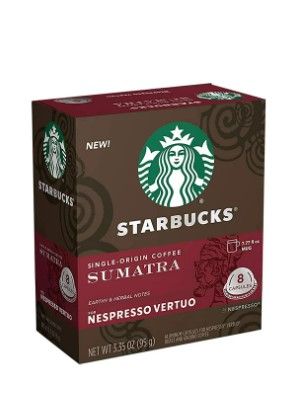 Photo 1 of *BEST BY 1/7/2024* Starbucks Coffee Nespresso Vertuo Capsules, Sumatra Flavor, Dark Roast & Single-Origin Coffee - 8 Capsules
