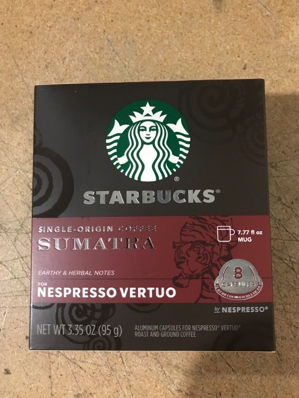 Photo 2 of *BEST BY 1/7/2024* Starbucks Coffee Nespresso Vertuo Capsules, Sumatra Flavor, Dark Roast & Single-Origin Coffee - 8 Capsules

