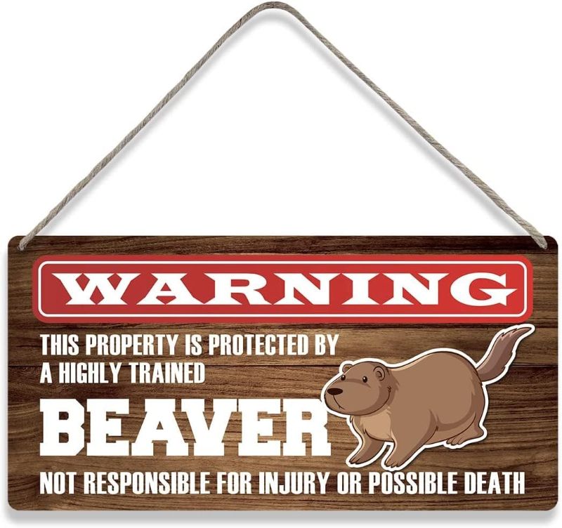 Photo 1 of 2 PACK Country Style Wall Decor Beaver Warning Wooden Signs Positive Rustic Hanging Wall Plaque Campsite Sign Home Decor Present