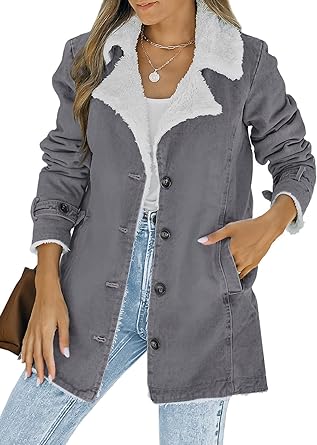 Photo 1 of Dokotoo Womens Winter Warm Jean Jacket Stand Collar Wool Liner Sherpa Denim Coats Thicker Outerwear with Pockets MED
