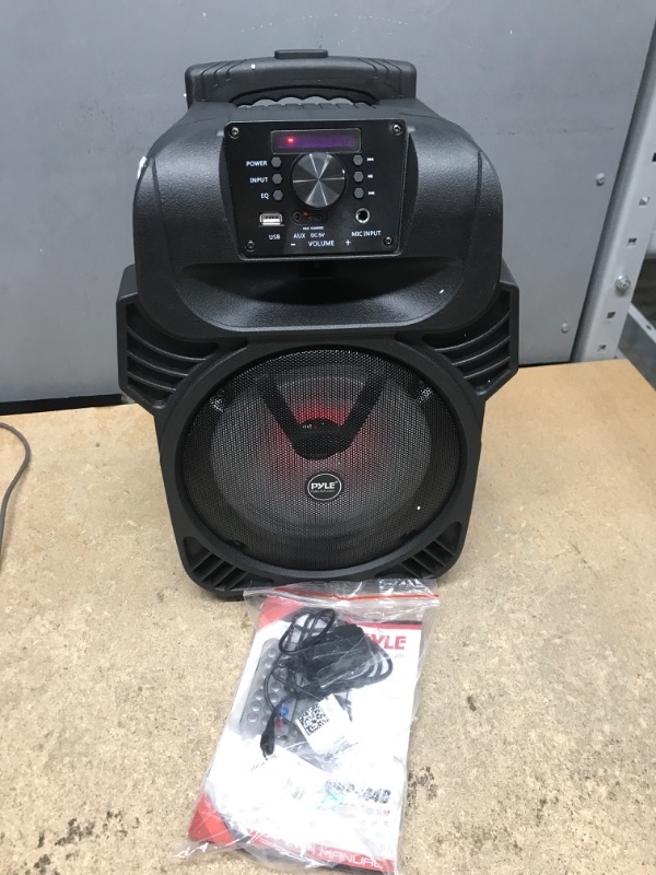 Photo 2 of Pyle 400W Portable Bluetooth PA Loudspeaker - 8” Subwoofer System, 4 Ohm/55-20kHz, USB/MP3/FM Radio/ ¼ Mic Inputs, Multi-Color LED Lights, Built-in Rechargeable Battery w/ Remote Control -PPHP844B