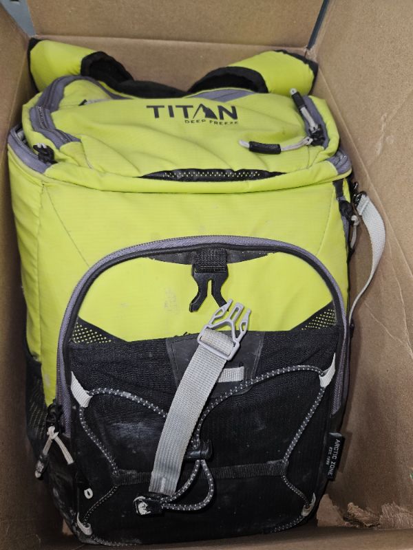 Photo 2 of (DIRTY) Arctic Zone Titan Deep Freeze 30 Can Insulated Backpack Cooler Bag with Ice Wall Packs Citrus Cooler Bag (Neon Green/Black)