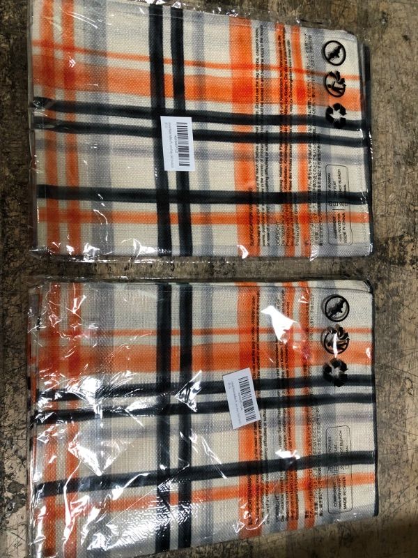 Photo 2 of 2 PACK Artoid Mode Orange Black Buffalo Plaid Fall Table Runner, Halloween Kitchen Dining Table Decoration for Outdoor Home Party 13x72 Inch