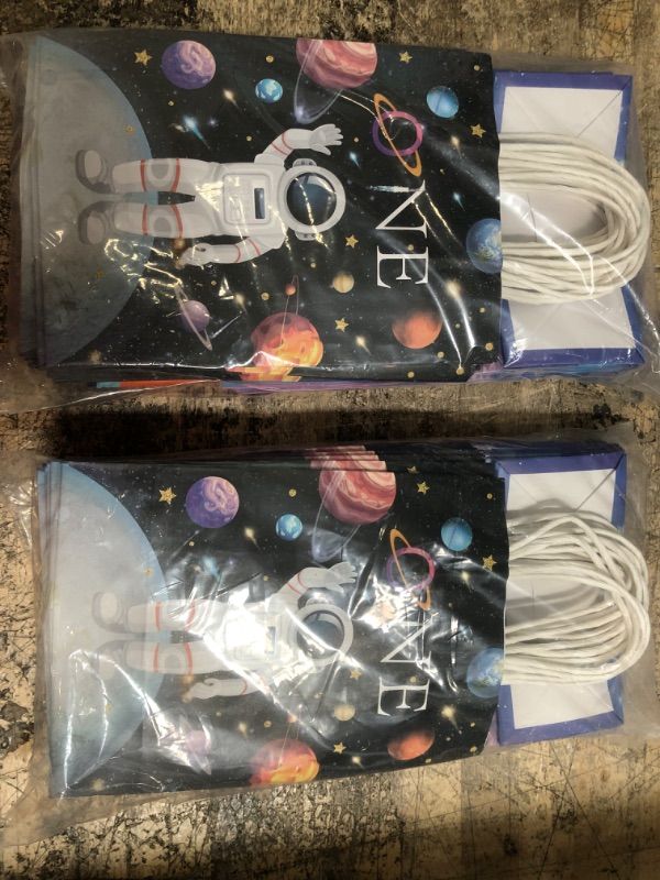 Photo 1 of 2 PACK(48 PIECES TOTAL) GITMIWS 24Pcs Outer Space Paper Gift Bags with Tissue, 8.7'' Small Paper Party Favor Goodie Bags with Handles, Birthday Gift Bag for Kids Boys Space Galaxy Astronauts Theme Party Supplies