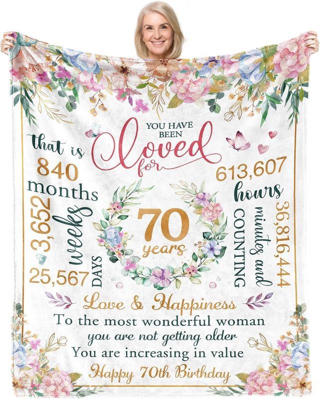 Photo 1 of 70th Birthday Gifts for Women,70th Birthday Decorations for Women,70th Birthday Gift Ideas,Happy 70th Birthday Decorations for Her,Wife,Sister,Friend,Soft Throw Blanket 50" X 60"