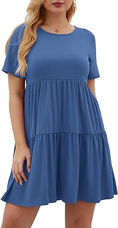 Photo 1 of KARALIN L-4XL Plus Size Babydoll Dress for Women Short Sleeve Tunic Dress for Women, 18 PLUS