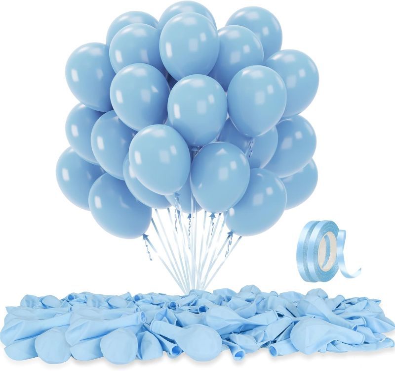 Photo 1 of 2 PACK(240 PIECES TOTAL) 120Pcs Blue Balloons, 12 inch Macaron Blue Helium Balloons with Ribbon for Birthday, Wedding, Baby Shower,Graduation Birthday Party Decorations