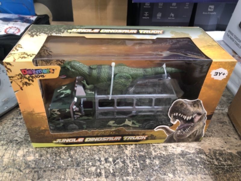 Photo 2 of BUILD ME Dinosaur Transport Truck Toy Die-Cast Jurassic World Transporter Jungle Truck and 9 Inch Tall Tyrannosaurs Rex Dinosaur Toy. Fun Dinosaur Playset