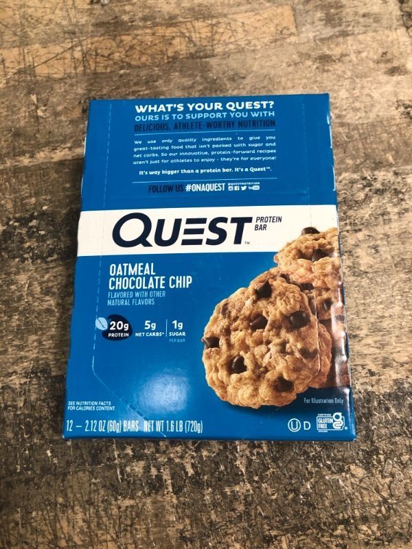 Photo 1 of *2/9/2024* Quest Nutrition Oatmeal Chocolate Chip Protein Bar, High Protein, Low Carb, Gluten Free, Keto Friendly, 12 Count 12 Count S'mores