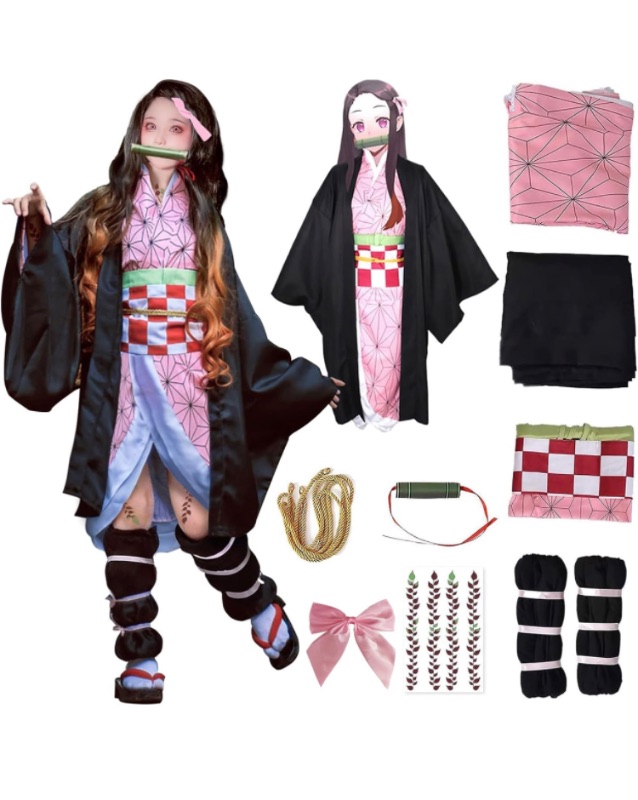 Photo 1 of VZQI Halloween Cosplay Costumes Kamado Kids Girls Anime Kimono Hallowee Cloak KIDS XXL