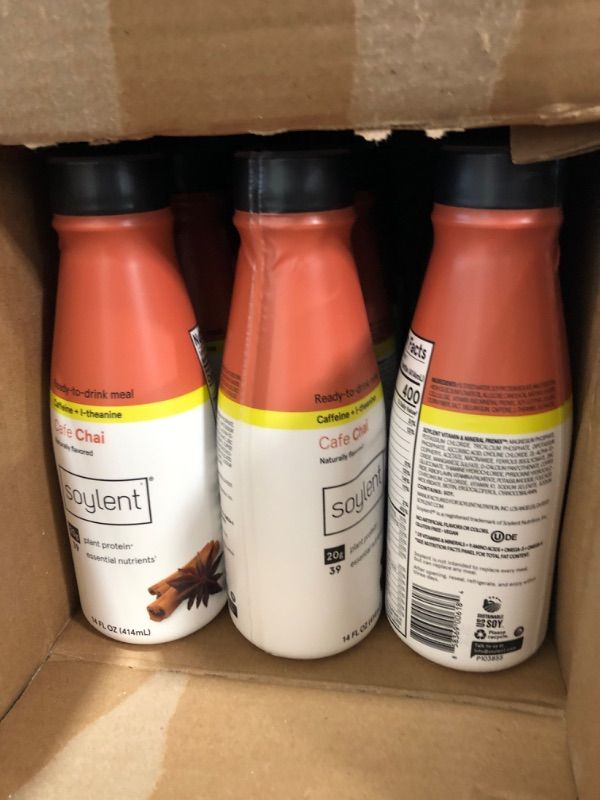 Photo 2 of *10/22/2023* Soylent Cafe Chai Meal Replacement Shake, Contains 20g Complete Vegan Protein, Ready-to-Drink, 14oz, 12 Pack Café Chai