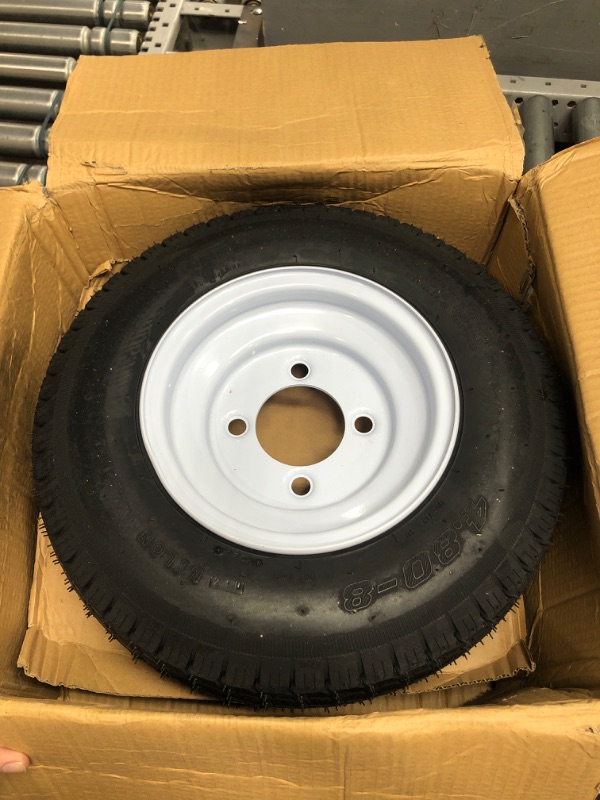 Photo 2 of 4.80-8 4.80x8 480-8 4.80-8 Trailer Tires with 8'' Rims, 4 Lug on 4'', Load Range C, 6PR