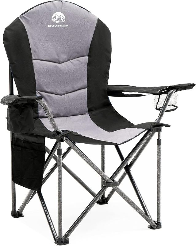 Photo 1 of  Mouthen Oversized Camping Chair with Lumbar Support, Outdoor Heavy Duty Folding Camp Chair with Cooler Bag,Head and Side Pocket,Support 400 lbs Plus
