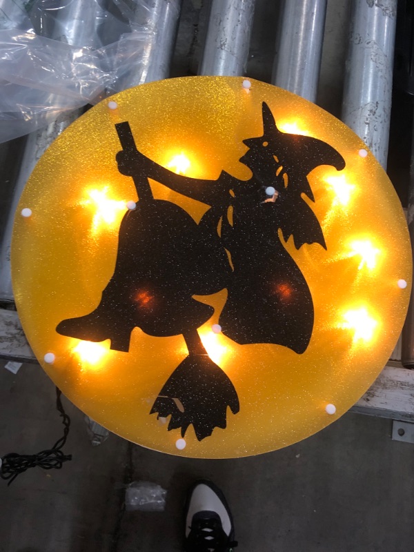 Photo 2 of 13.75" Lighted Witch on Broomstick Halloween Window Silhouette