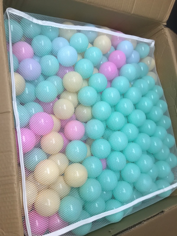 Photo 2 of Amazon Basics BPA Free Crush-Proof Plastic Ball Pit Balls with Storage Bag, Toddlers Kids 12+ Months, 6 Pastel Colors - Pack of 1000 6 Pastel Colors 1,000 Balls