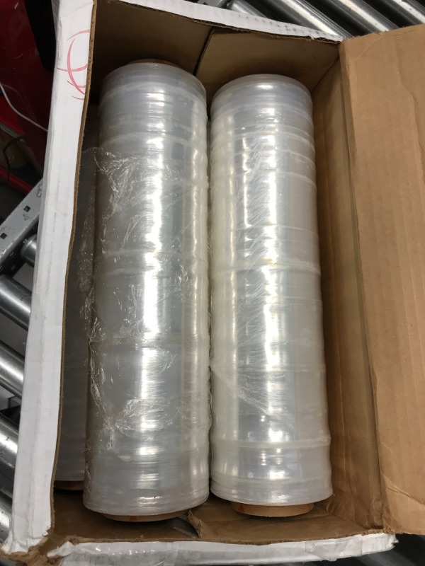 Photo 1 of 4 Rolls 18 inch x 1500 Feet Stretch Wrap 80 Gauge Heavy Duty Shrink Film, Extra Strong 18 inch Clear Hand Stretch Wrap Clear 18" wide x 4 Rolls