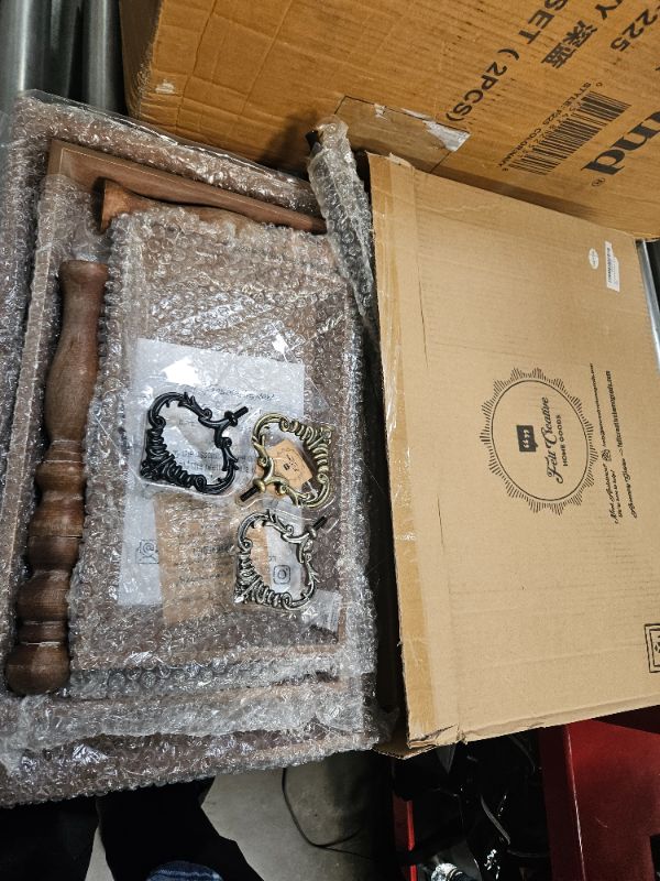 Photo 1 of Large Rectangle Rustic Wood Three Tiered Tray, 3 Tier Serving for Coffee Bar, Kitchen Counter, Modern Farmhouse Table Decor, Cupcake Stand, Holiday - Felt Creative Home Goods (Black) with 3 Handles 3 Tier Rustic Black