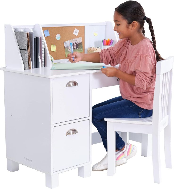 Photo 1 of [READ NOTES]
KidKraft Wooden Study Desk for Children with Chair, Bulletin Board and Cabinets, White
