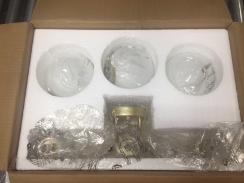 Photo 1 of AKEZON Gold Vanity Light for Bathroom, Modern Bathroom Light Fixtures Over Mirror 3-Light with Milky Glass Globe Shade, KW-7308-3 Gold 3-Light