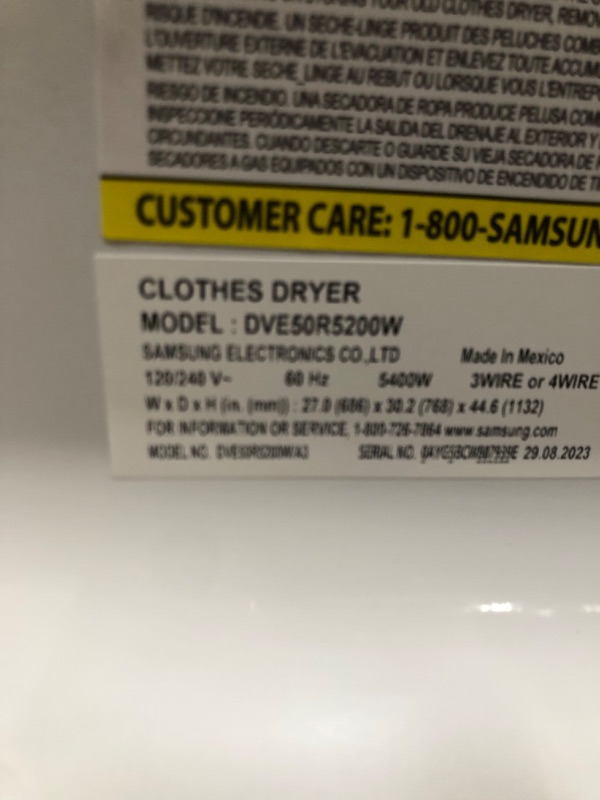 Photo 5 of Samsung 7.4-cu ft Electric Dryer (White)
