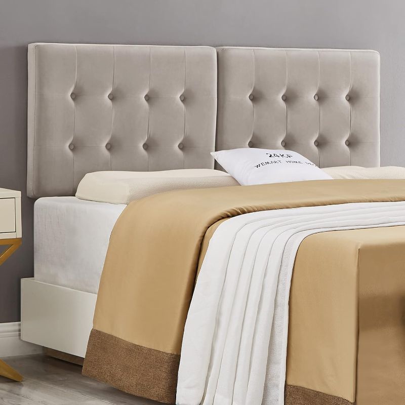Photo 1 of 24KF Taupe Wall Mounted Tufted Button Queen Headboard Full Headboard,Soft Comfortable Velvet Padded Queen/Full Size Headboard-6035-Q-Taupe